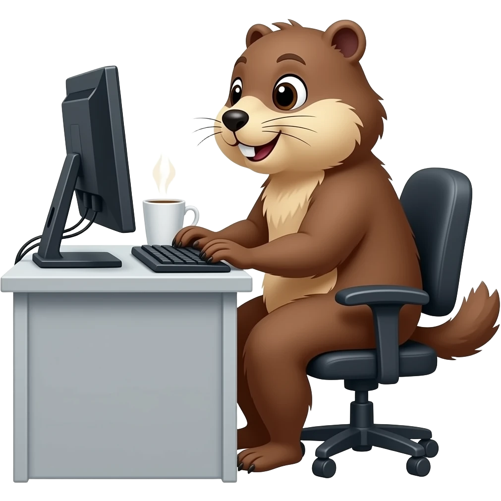 Marmotte qui travail sur ordi au bureau avec Cafe emoji