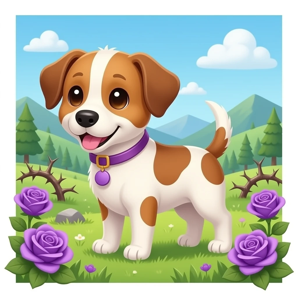 Cut out of Cute dogs with purple roses and valley of thorns emoji