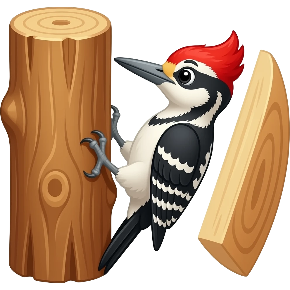 Cartoon woodpecker pecking wood emoji