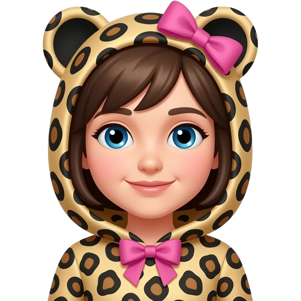 blue eyes and cheeta print clothes with a pink bow) emoji