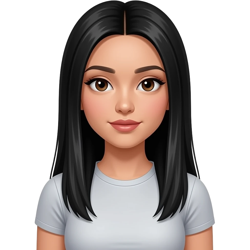 fille cheveux noirs 18 ans, yeux bruns, asiatique, bronzée, cheveux longs lissés, gros maquillage, botox, chemise serrée emoji