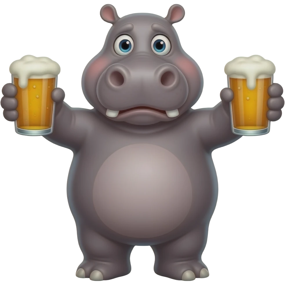 Hippo silly crazy drunk drinking beer silly face beer both hands delarious emoji