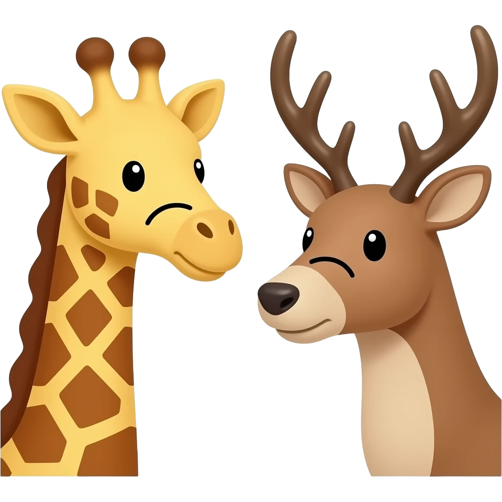 Einfacher Giraffenkopf traurig und Elchkopf traurig und schauen sich an emoji