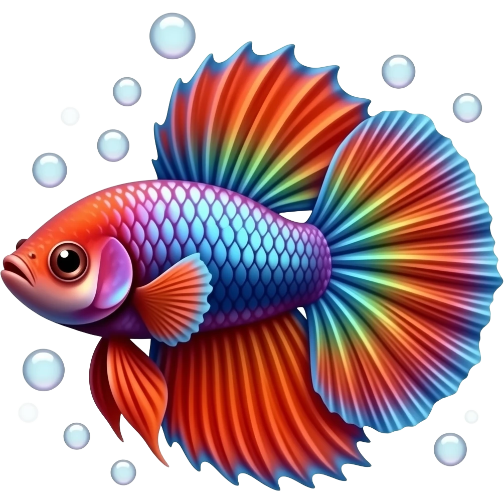 Red and orange with some shiny purple blue and green scales Betta fish and bubbles emoji