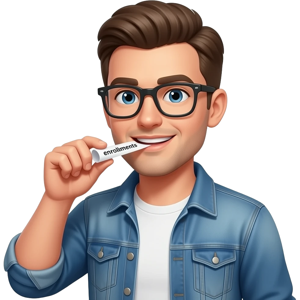 white man dressed cool rolling a paper that says enrollments emoji