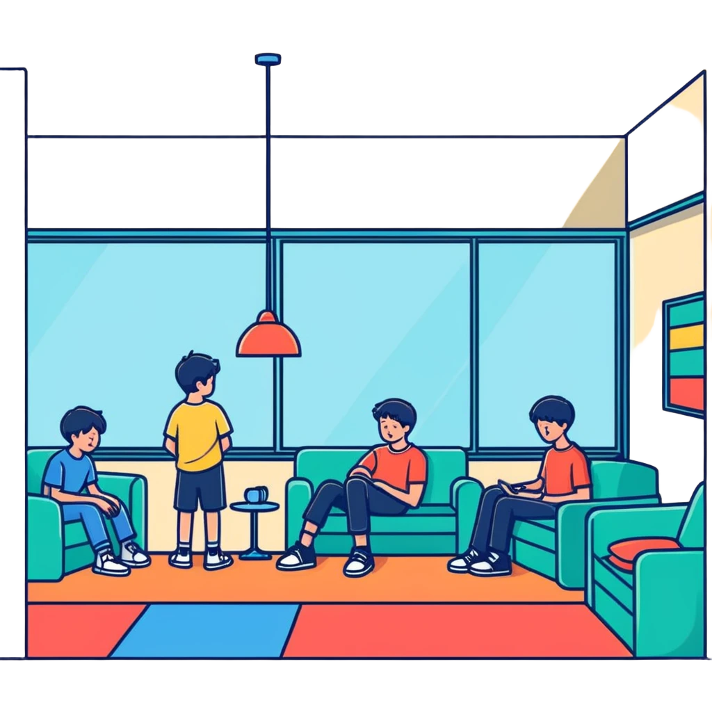 boys hanging out indoors emoji