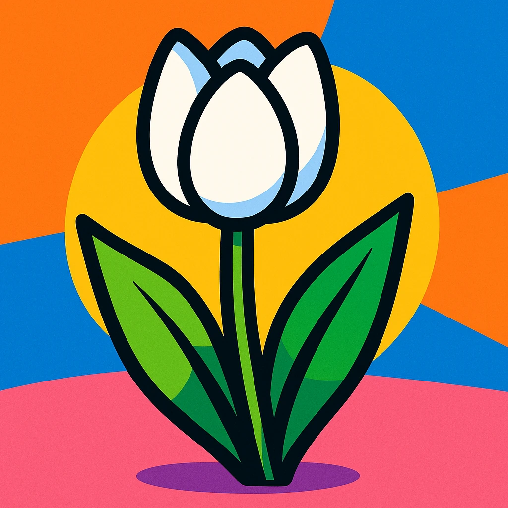 white tulip, vibrant toon style, bright colors, bold outlines emoji