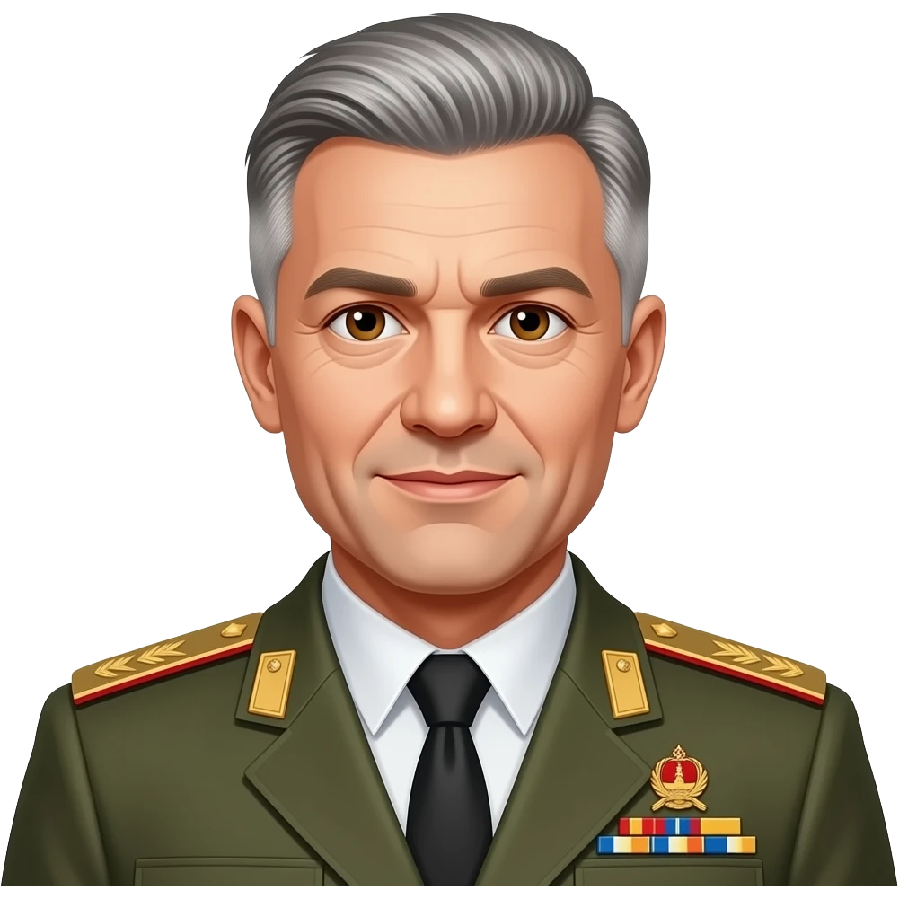 Anatolij mit General Abzeichen auf Schulter und Militär Uniform und ein paar graue Haare und braune Augen emoji
