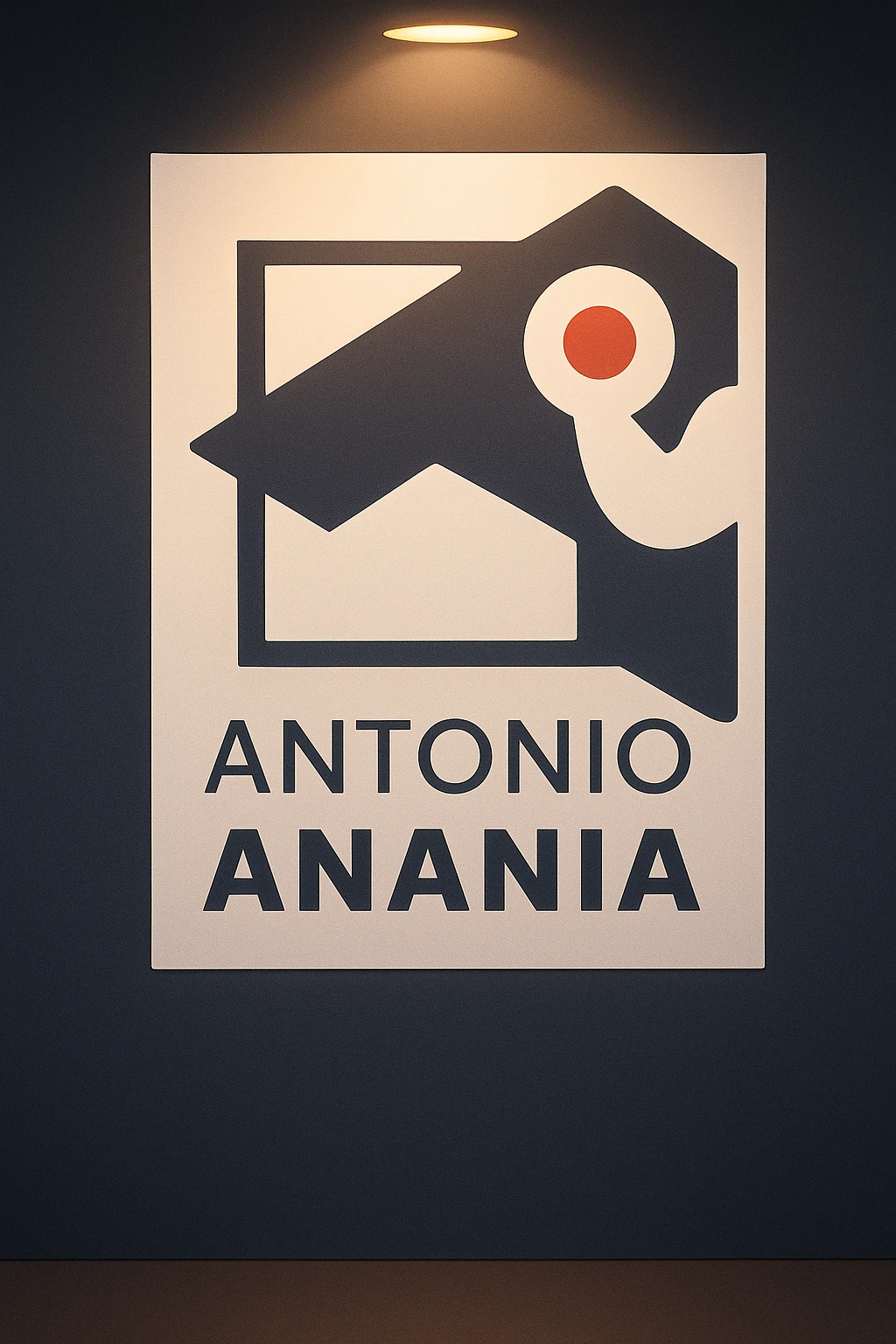 su questo stile fai un manga/webtoon a colori in cui mostri quella parete dietro dello studio con il suo logo e la scritta "ANTONIO ANANIA" SOTTO IL LOGO, LUCE CHE ILLUMINA IL LOGO emoji