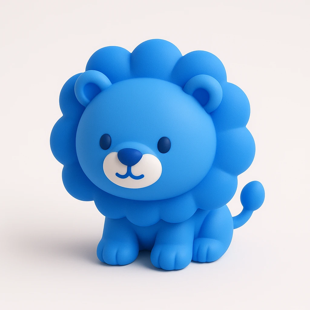 chibi-style 3D blue lion with a round face and tiny paws emoji
