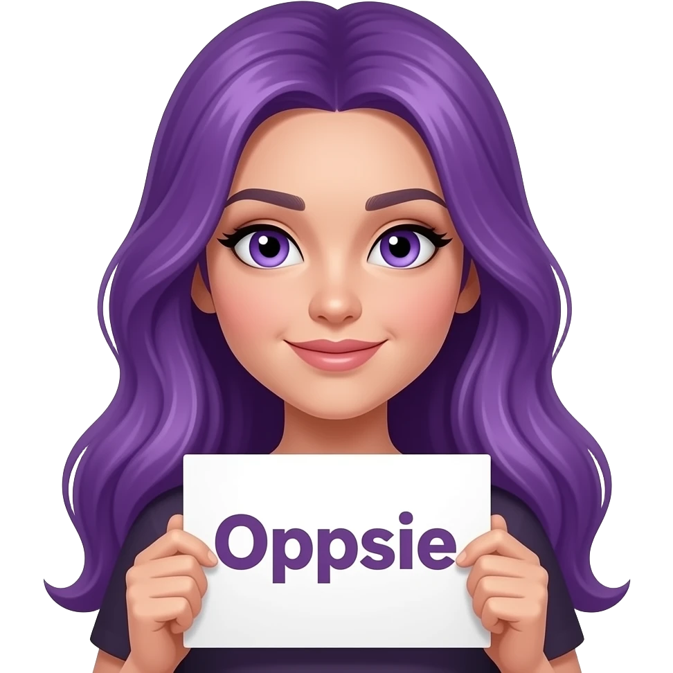 sexy girl with long purple hair and purple eyes holding a Oopsie... sign emoji