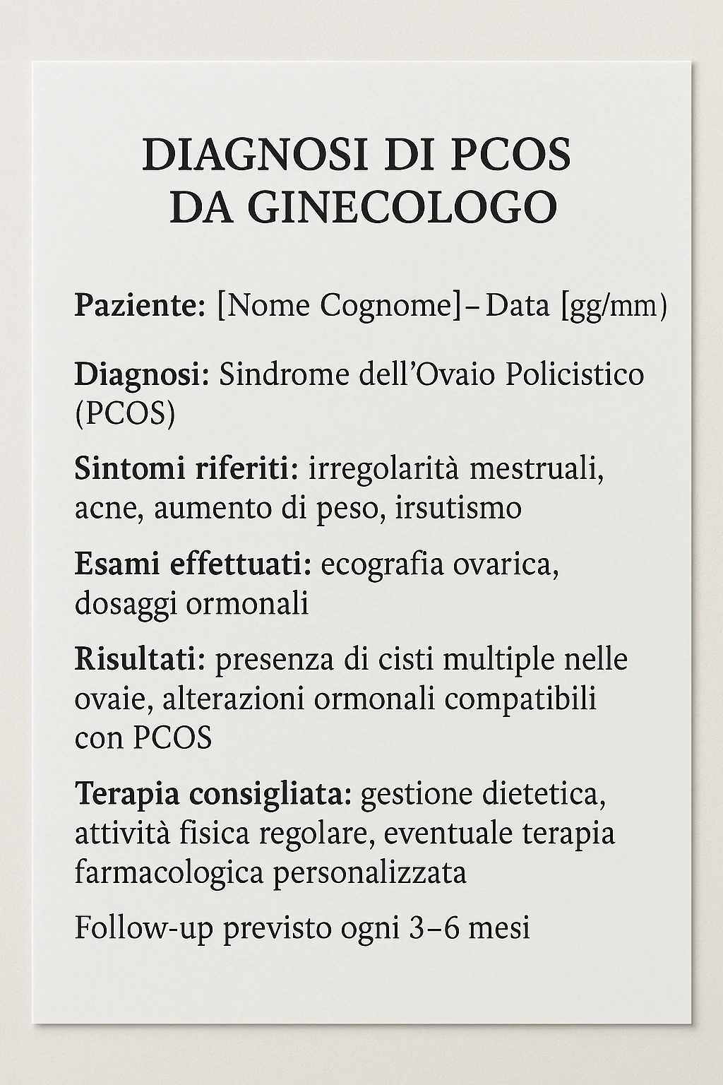 Diagnosi di PCOS data dal ginecologo in italiano emoji