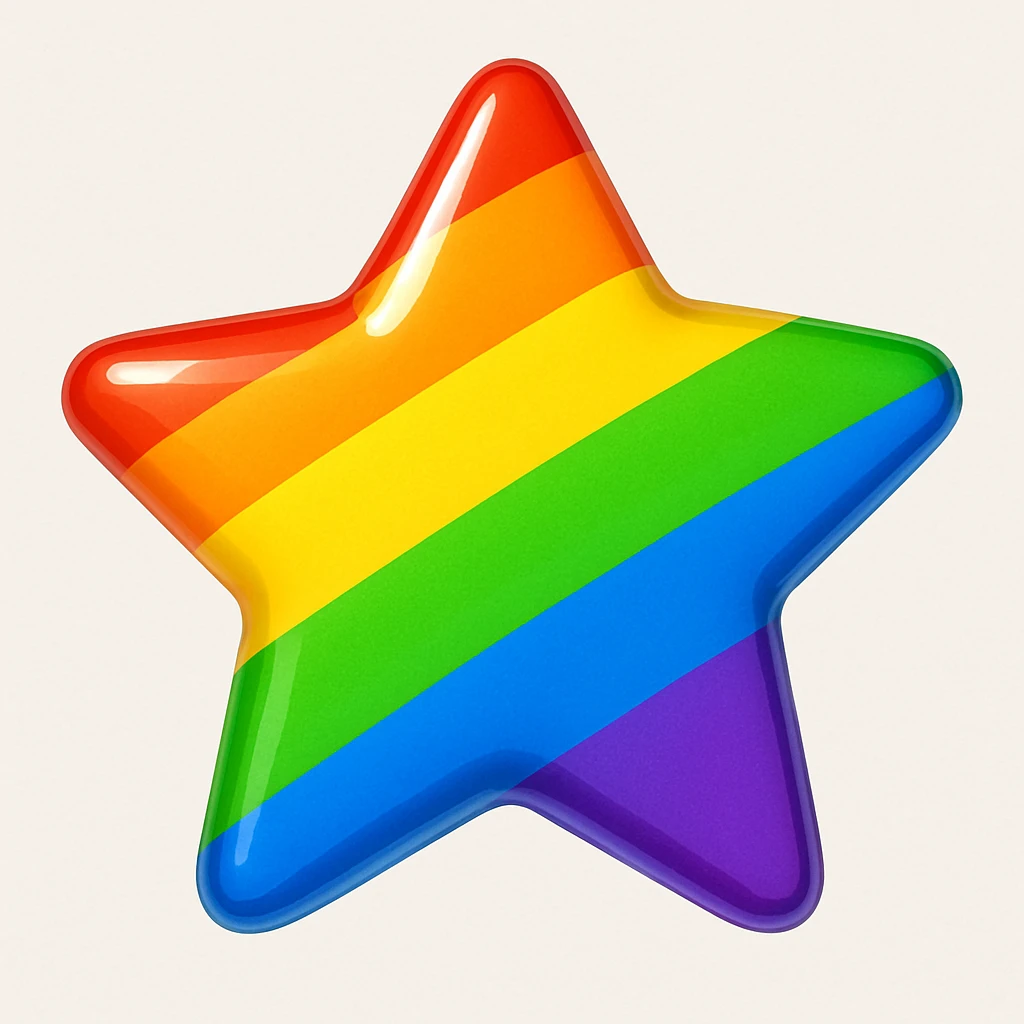 gay pride emoji, rainbow star, glossy and bright, vibrant colors emoji