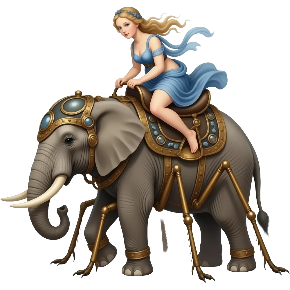 steampunk - the long-legged elephant of insects from Surrealistic Salvador Dali's paintings carries Botticelli's ethereal Venus on its back emoji