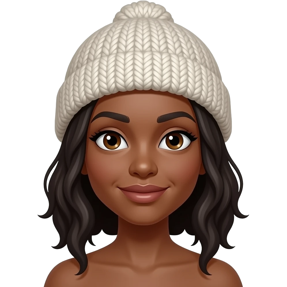 A dark skinned woman with a beanie emoji