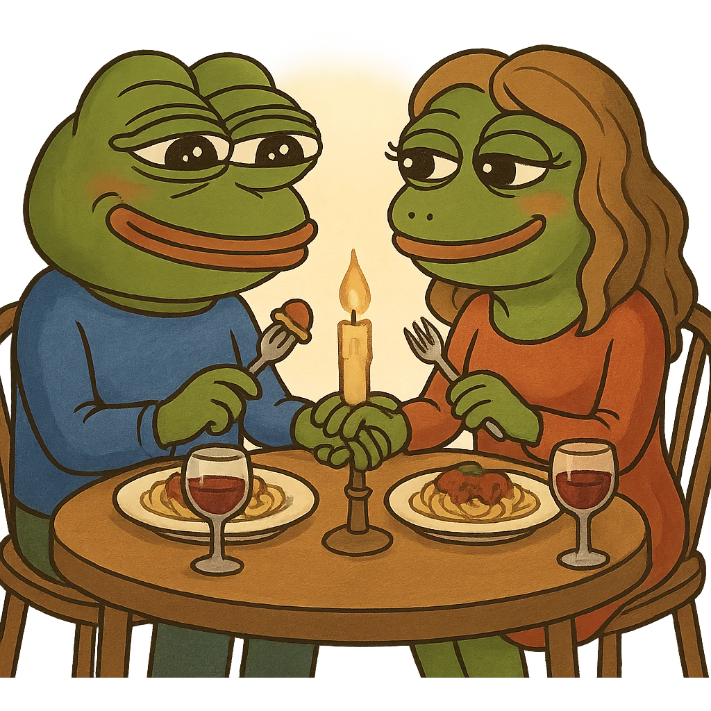 create a pepe on couple dinners, white background emoji