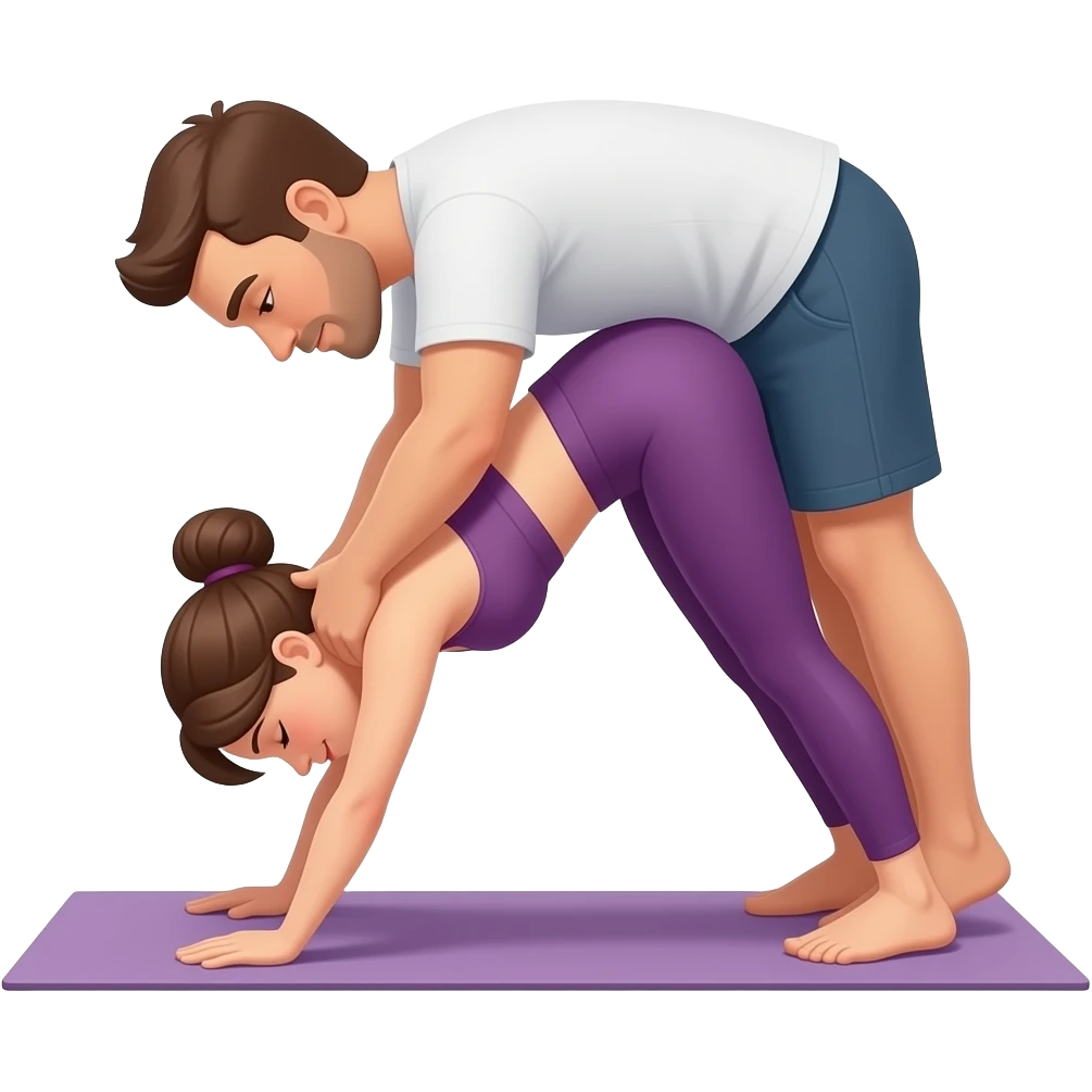 Women in downward doggy pose and husband behind her closer together emoji