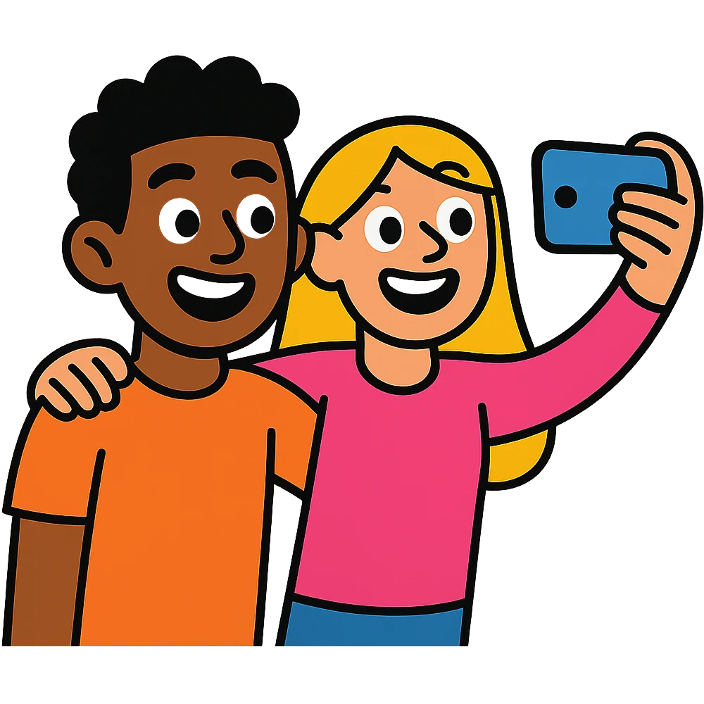 two best friends taking a selfie emoji