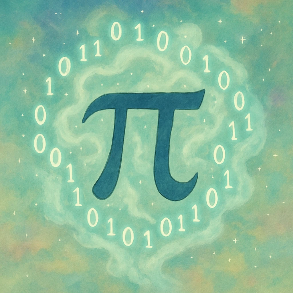  combine the π (pi) math symbol, binary code, and digital mist emerging from it. emoji