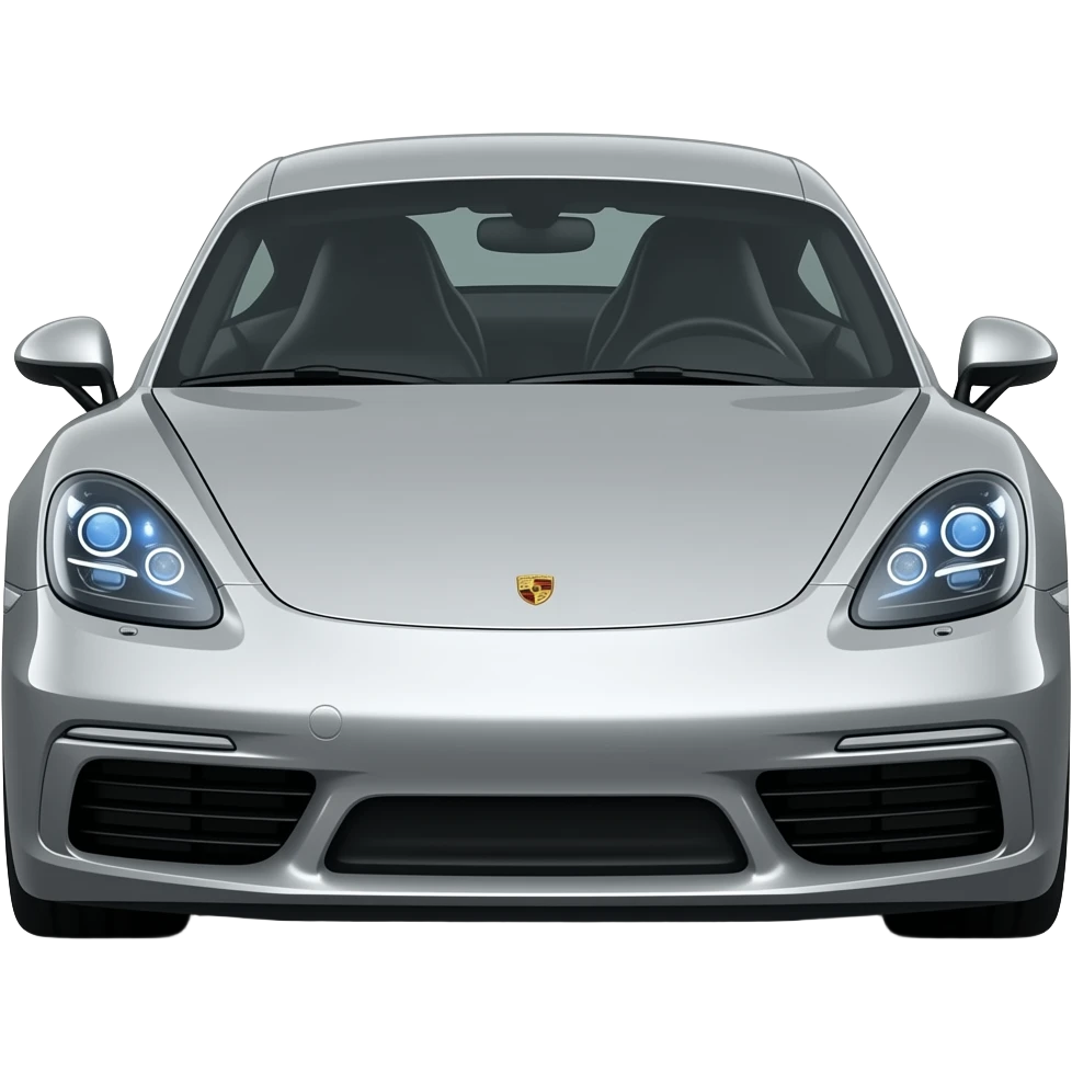 Car Porsche cayman 718 gts silver with blue headlights view on the move emoji