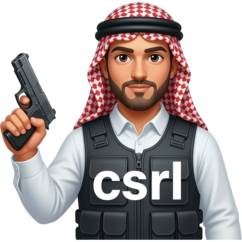 un arabe con pistola y chaleco antivalas que diga csrl emoji