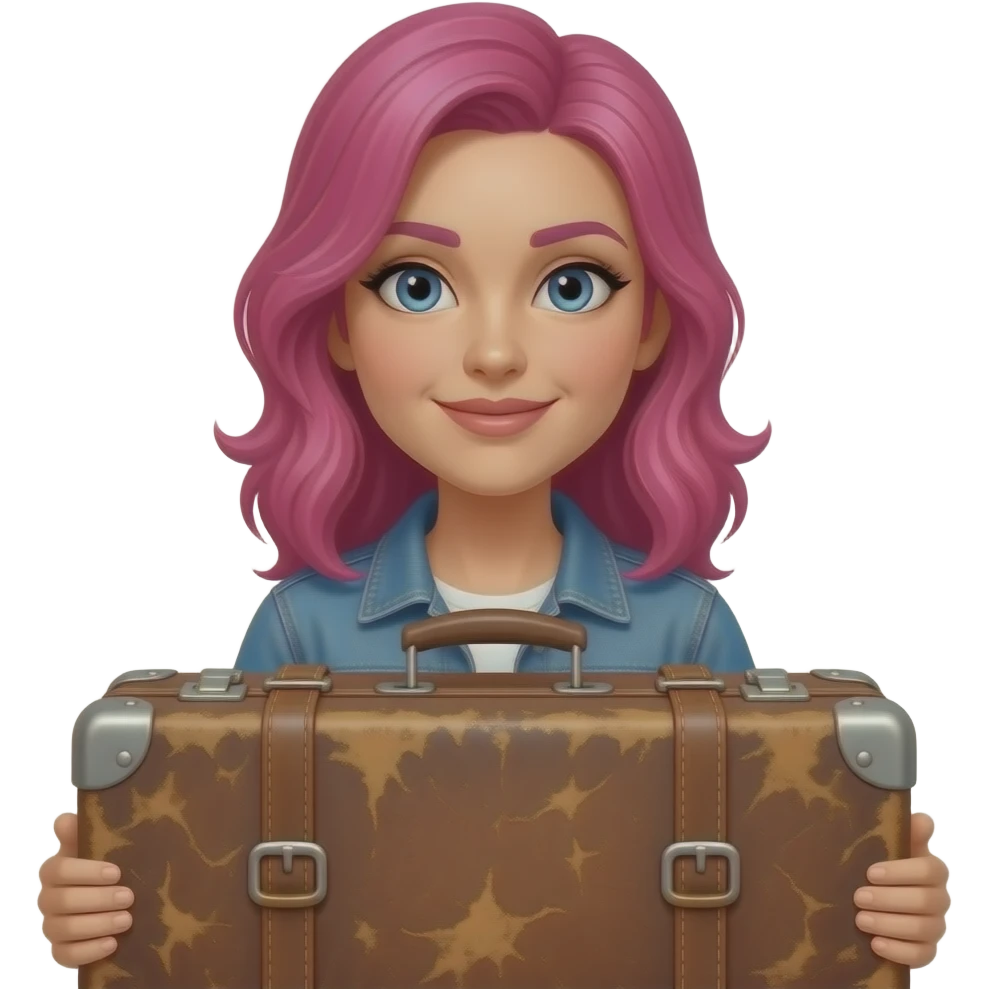 Funky Pink hair woman with suitcase emoji