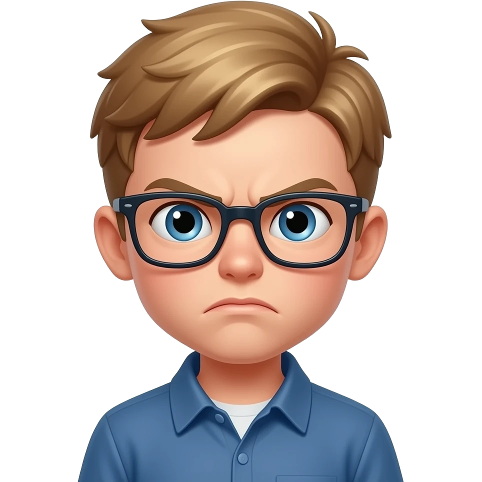 Angry 9 year old with blond/brown haired boy with glasses emoji