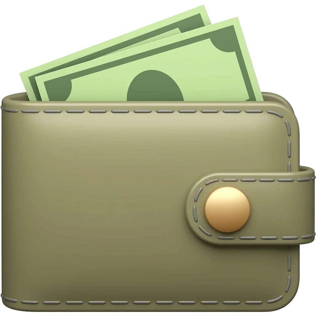 pale olive wallet with cash emoji