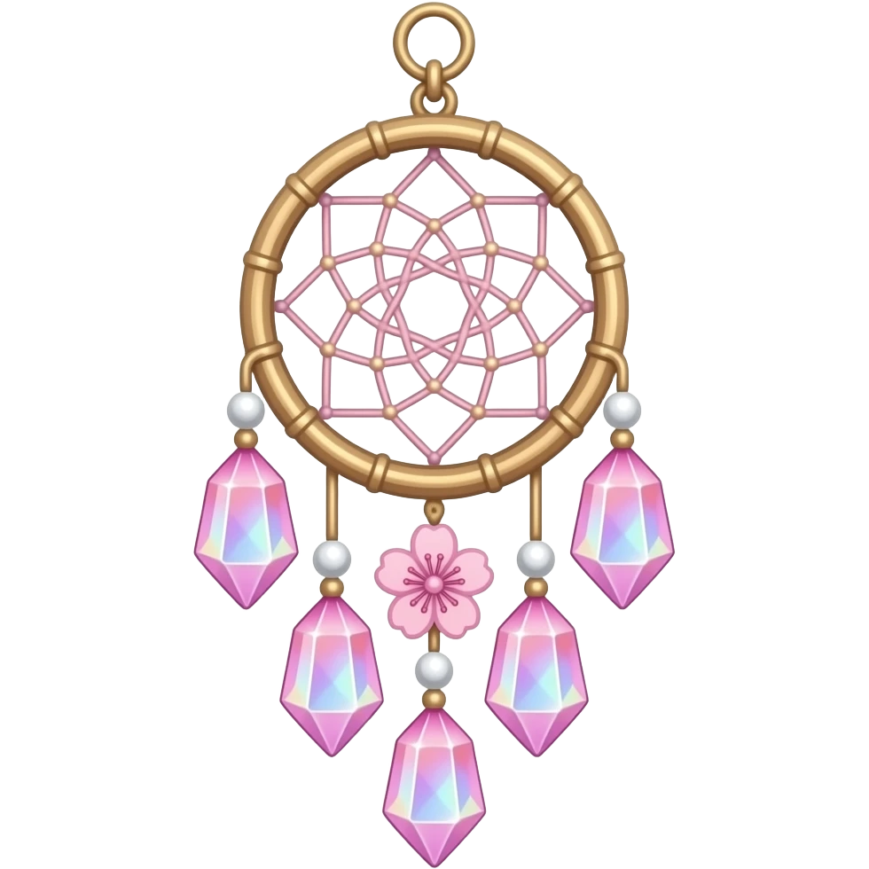 Hanging Iridescent pastel pink sakura crystals white-pearly suncatcher dreamcatcher emoji