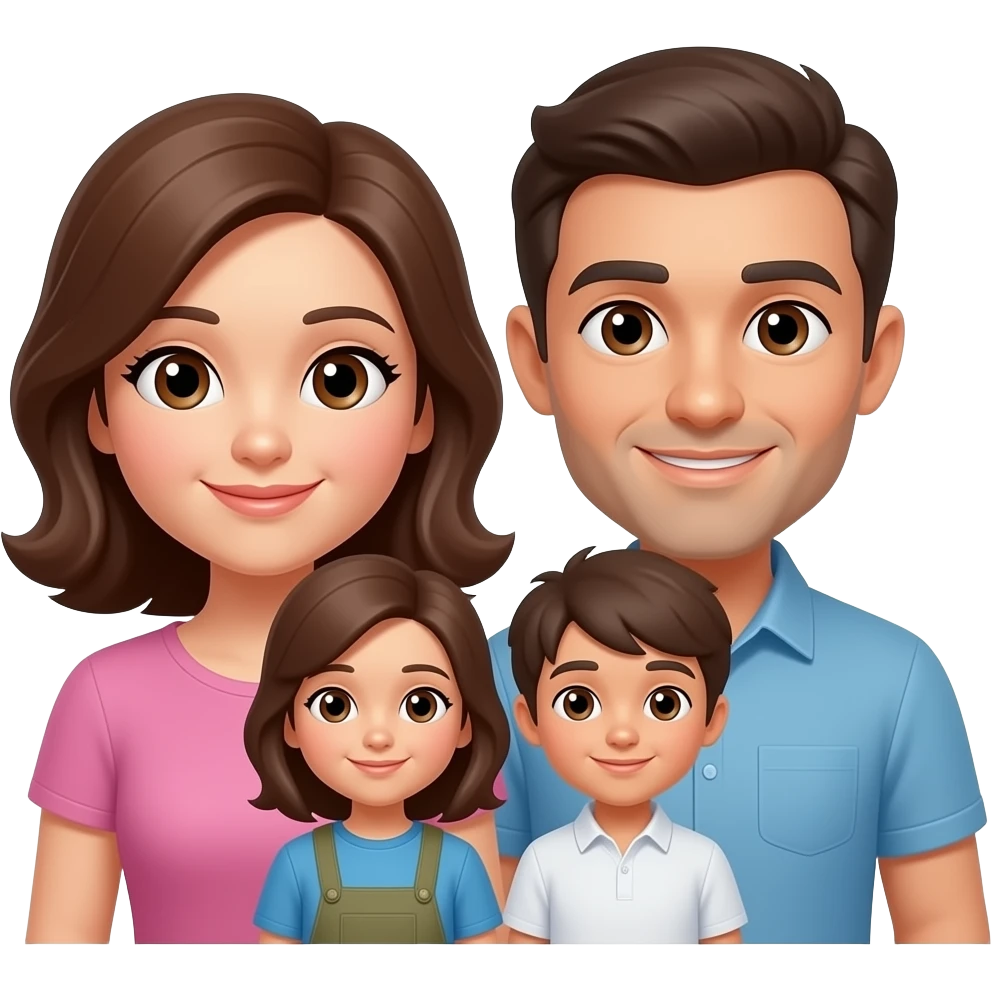 Family emoji of brunette mom, dad and 2 teen boys (one 17 and the other 13), all with brown eyes and olive skin emoji