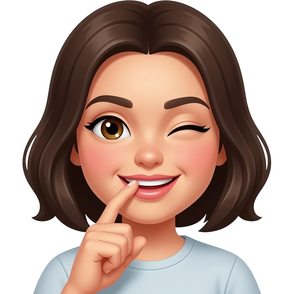 Emoji style, cute girly expression, soft pastel colors, a girl biting her finger playfully, shy but teasing expression, eyes slightly squinted, blushingw cheeks, vibe, mischievous and flirty energy, glossy lips, smooth round emoji face, minimalistic but expressive, soft lighting, clean background emoji