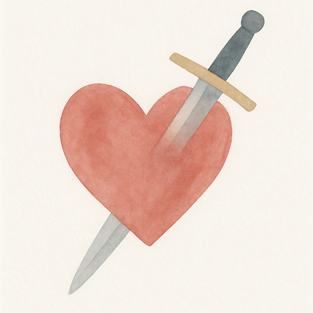 heart with sword, watercolor art style emoji