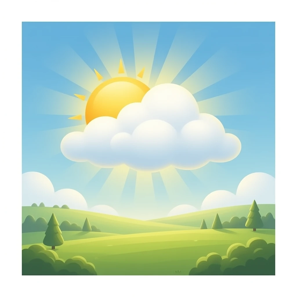 sun shinning from behind 2D carton style fluffy cloud emoji