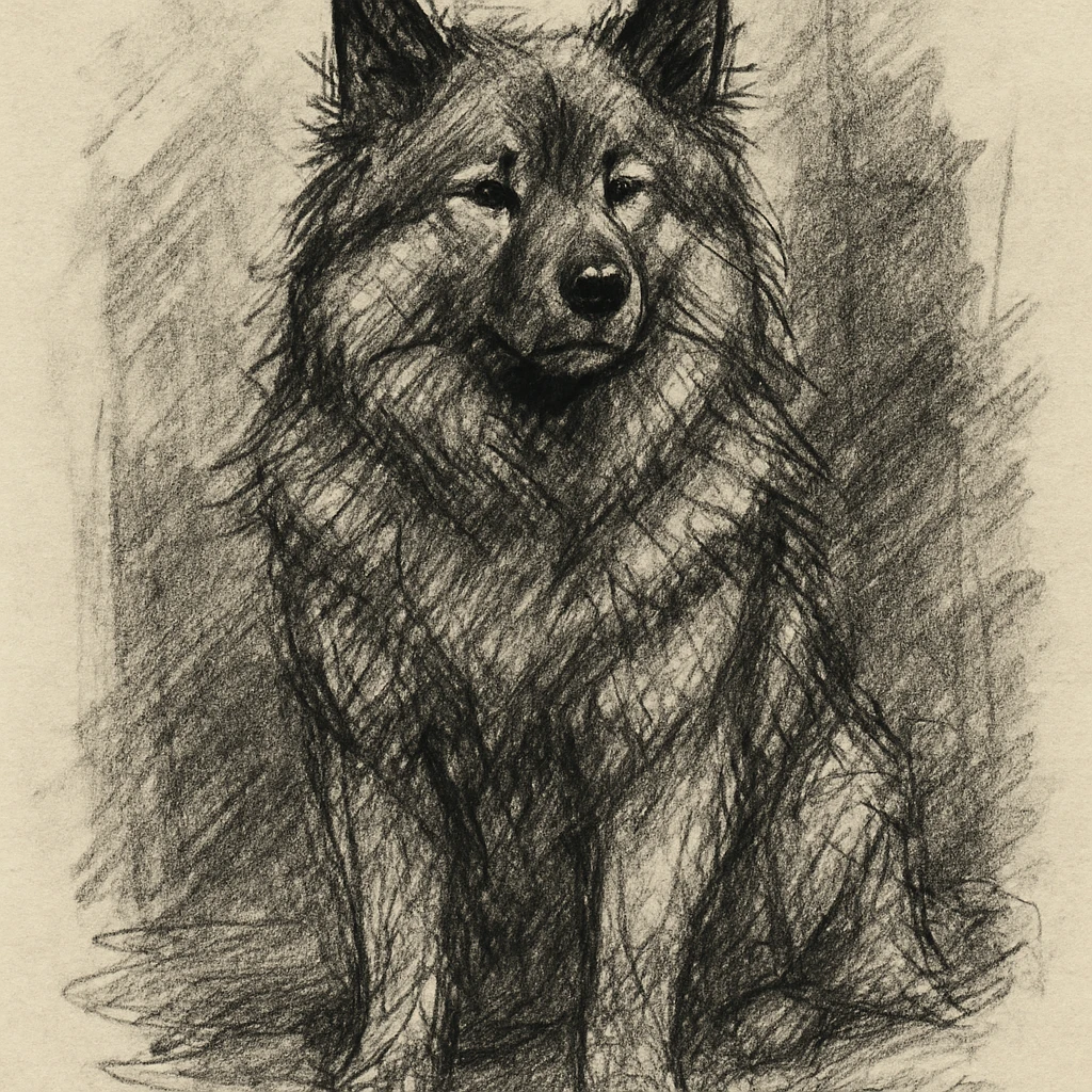 hand-drawn sketch of eurasier dog sitting, detailed fur, white background emoji