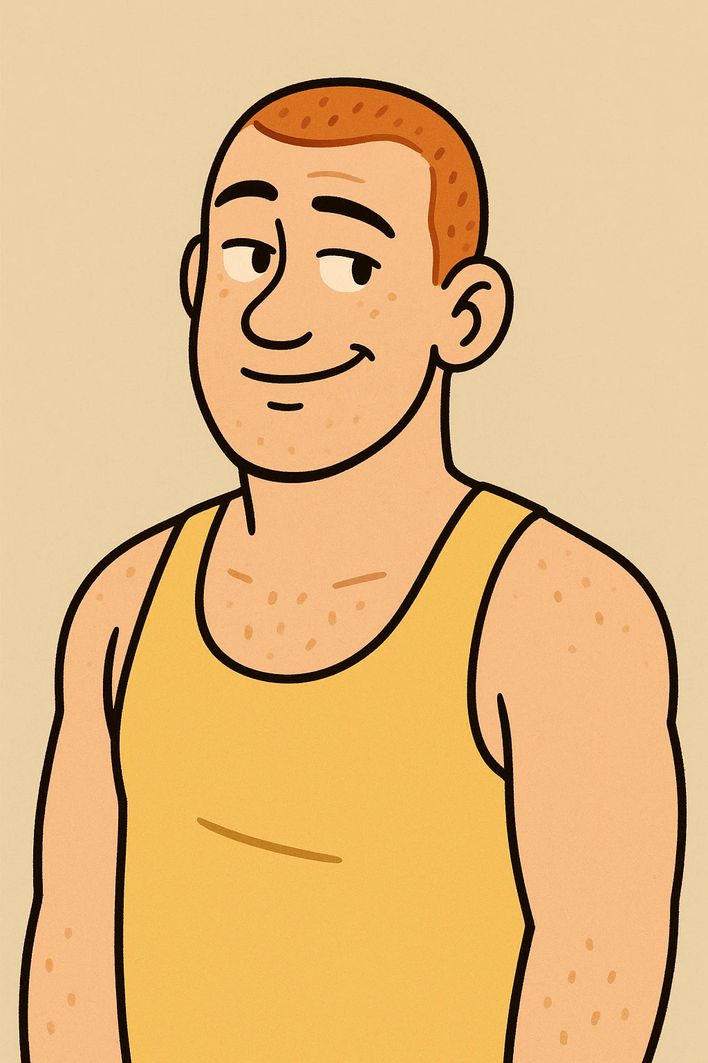 buzz cut redhead man in a yellow tank top, relaxed, modern illustration, plain background emoji