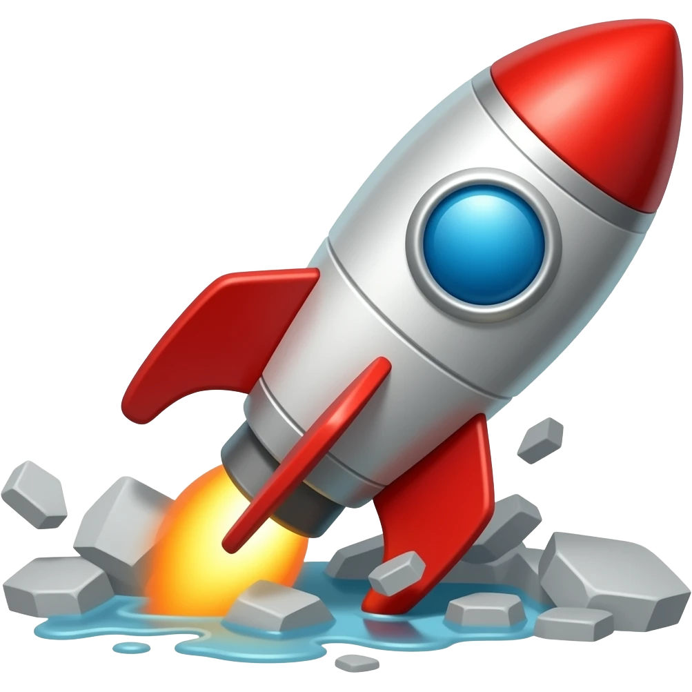 the emoji rocket crashed into the ground, nose first emoji