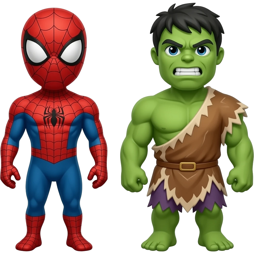 a SPIDERMAN  AND HULK RED   wearing ancient animal skin cloth, half body, icon, yellow skin emoji