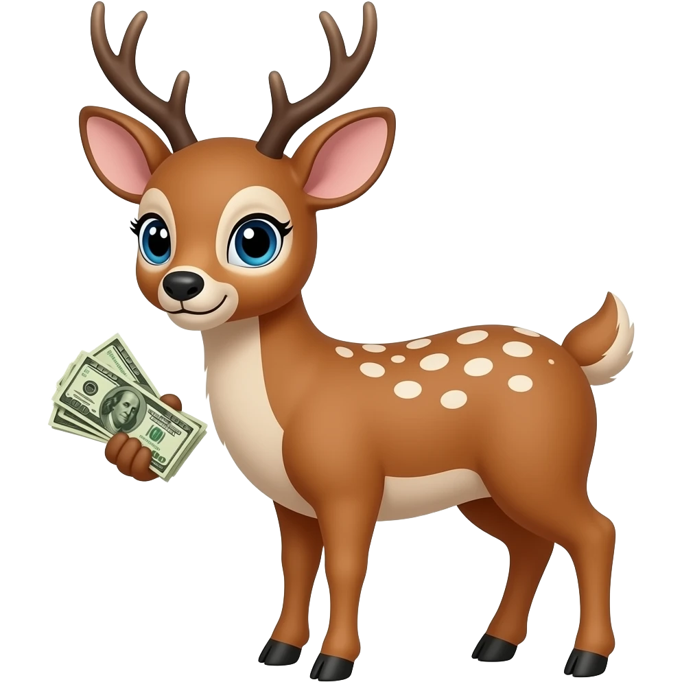 pretty deer with money in handsa emoji
