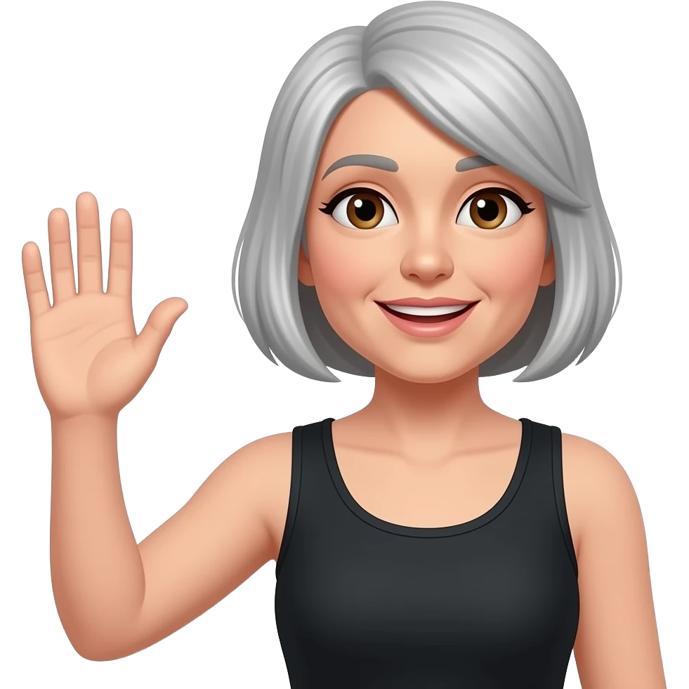 MUJER canosa LEVANTANDO LA MANO DERECHA COMO PIDIENDO TURNO CON REMERA NEGRA CON OJOS MARRONES emoji