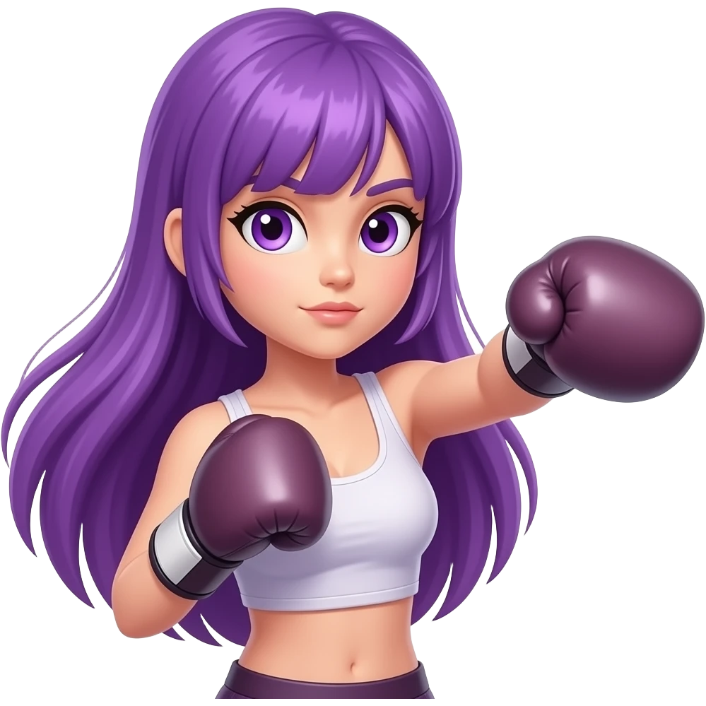 sexy girl with long purple hair and purple eyes is boxing emoji