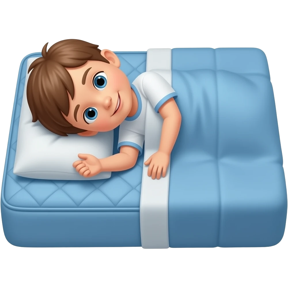 enfant couché sur matelas bleu emoji