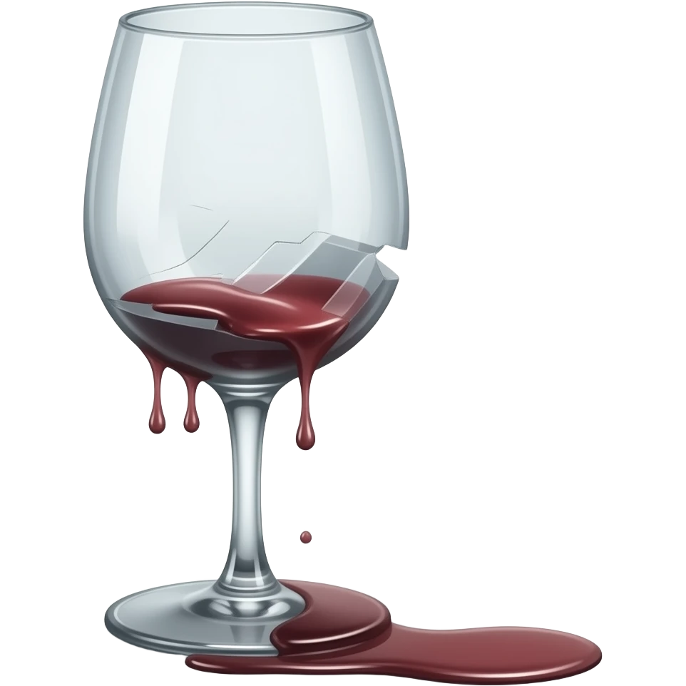 empty broken wine glass and wine dripping from the broken part emoji