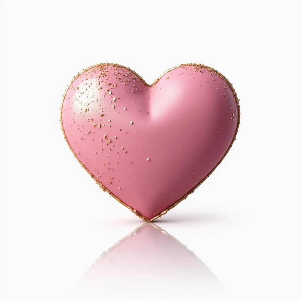 photorealistic pink heart with sparkles, gold outline, and a subtle reflection, white clean background emoji