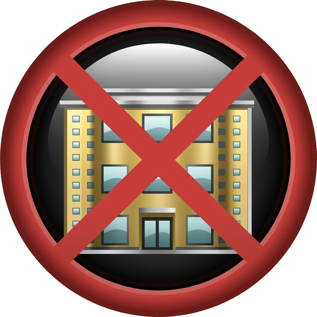 an office building within a red circle with red line across the circle to depict that I'm not working today - space outside the circle should be black emoji