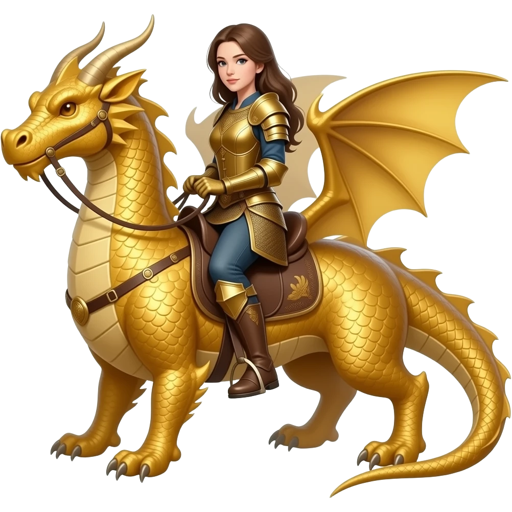 woman riding a very plain gold dragon that is mostly smooth with no horns or spikes emoji
