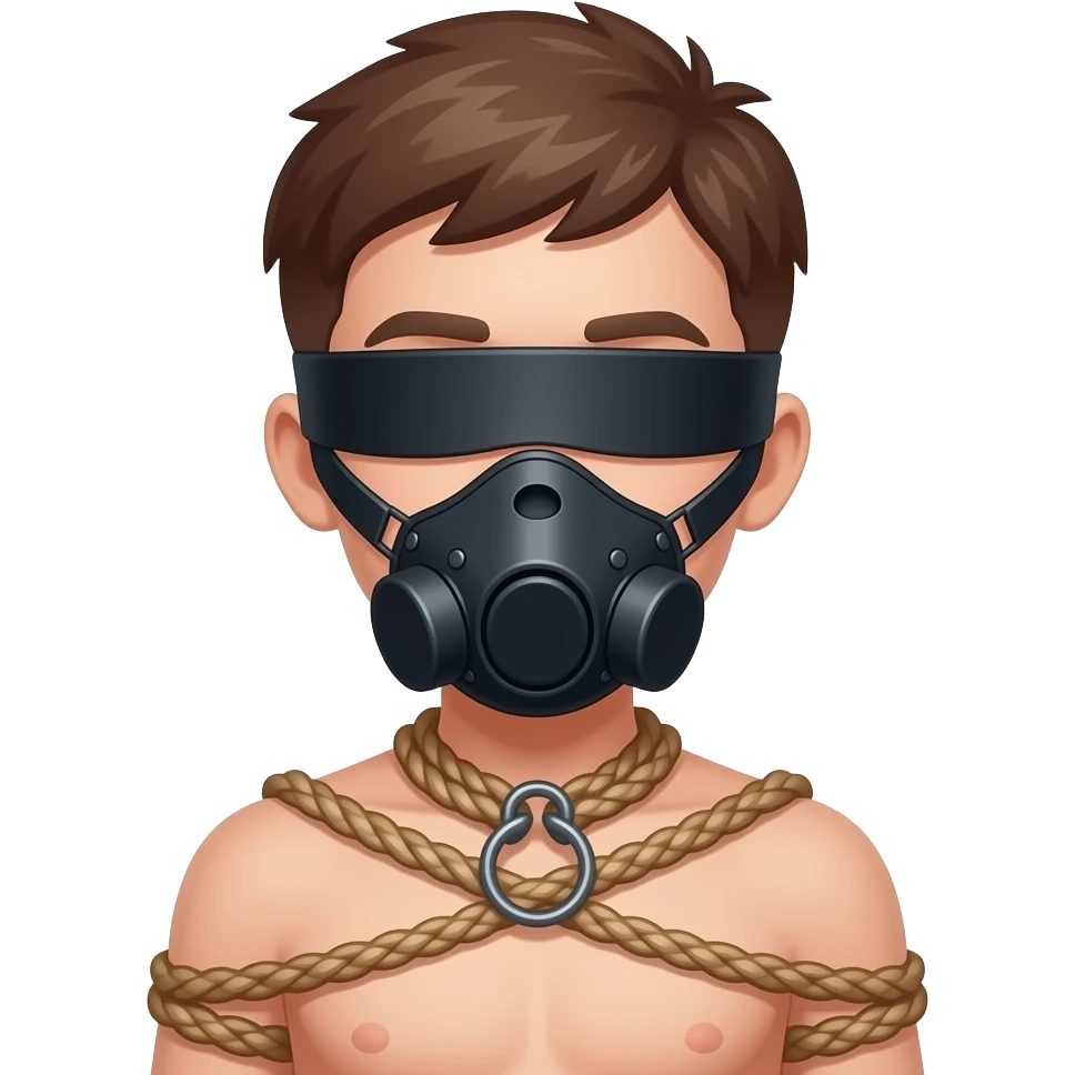 Boy naked bondage muzzle blindfold emoji