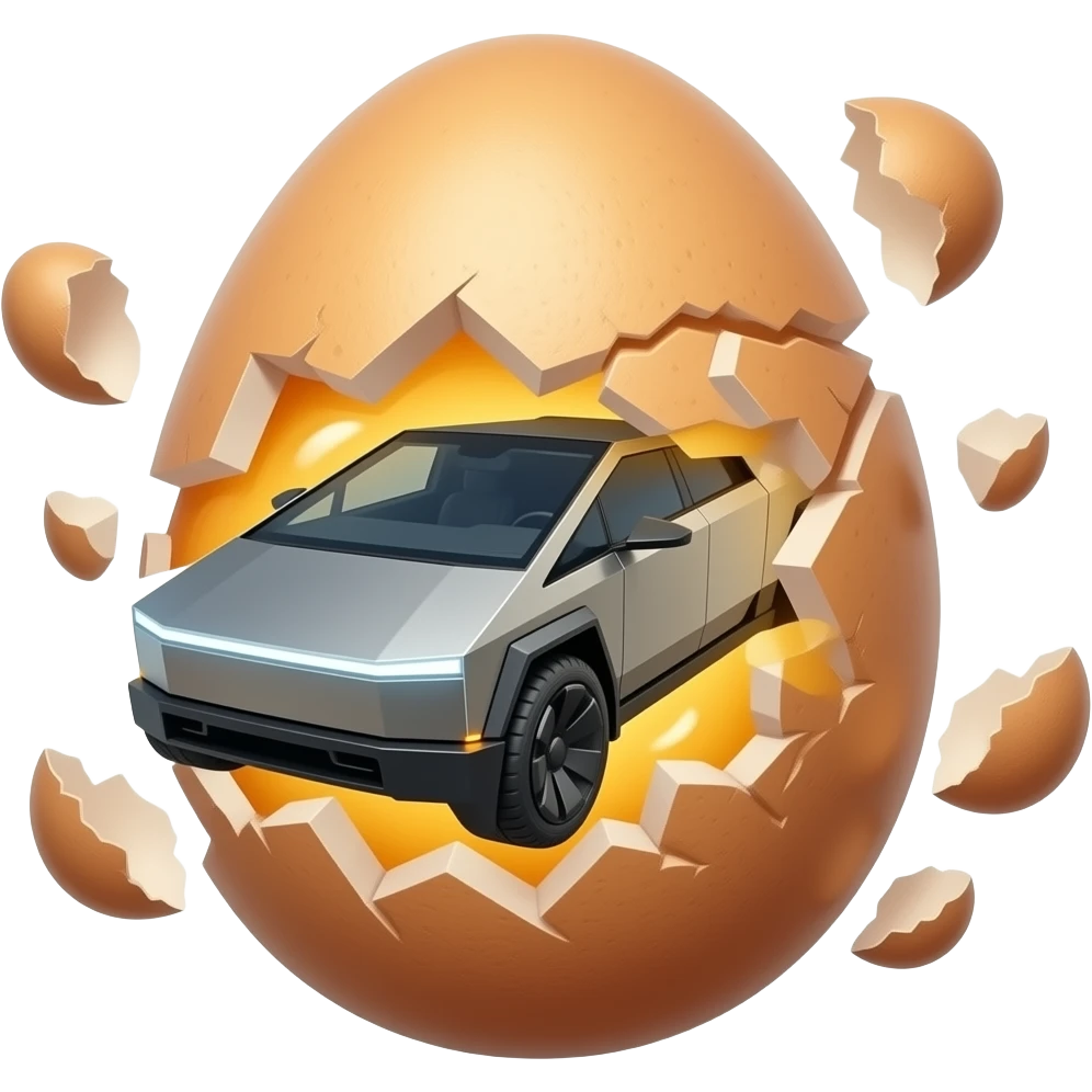 cybertruck gets exploded by eggs emoji