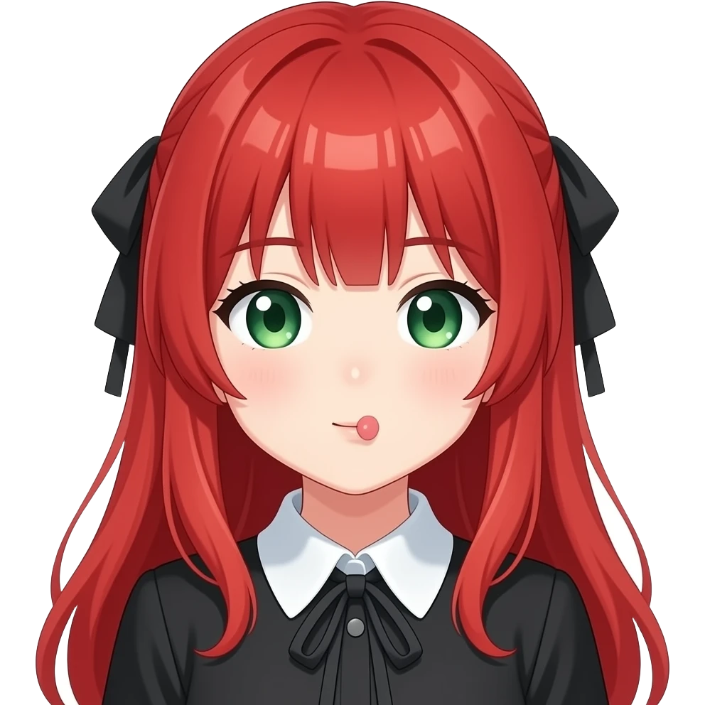 anime girl kiss red hair green eyes black blouse with white collar emoji