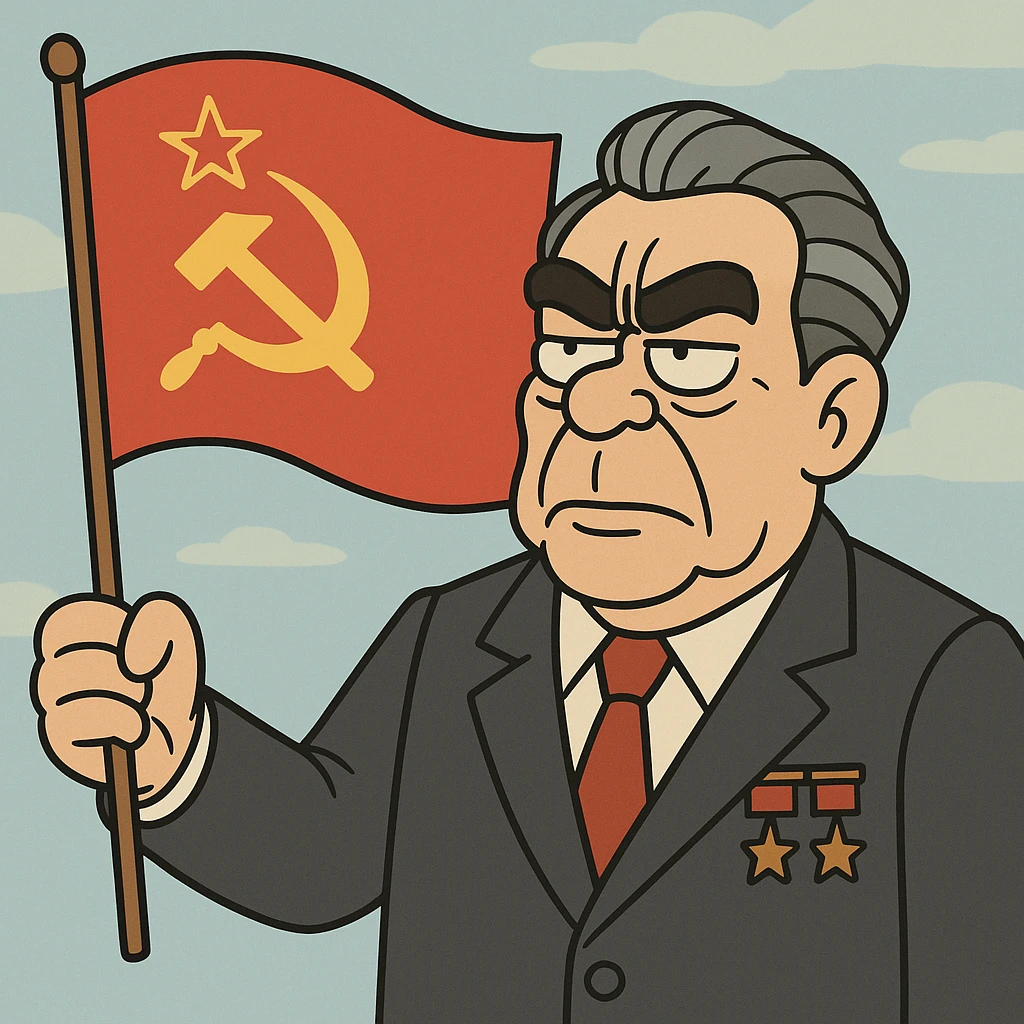 Soviet leader brezhnev with a communist flag emoji