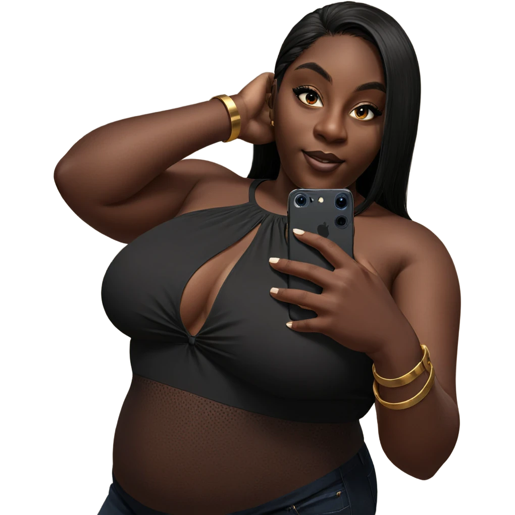 dark-skinned girl taking selfie emoji